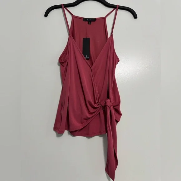 Lulu's NWT Tie to Me Berry Red Faux Wrap Tank Top Size S - Picture 1 of 7